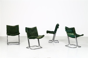 MANIFATTURA ITALIANA Quattro sedie. Metallo cromato, pelle. Cm 51,00 x 85,00...