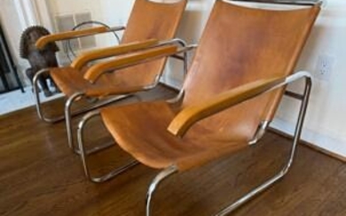 MARCEL BREUER FOR KNOLL LEATHER LOUNGE CHAIRS B35