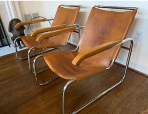 MARCEL BREUER FOR KNOLL LEATHER LOUNGE CHAIRS B35