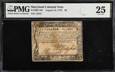 MD-101. Maryland. August 14, 1776. $6. PMG Very Fine 25.