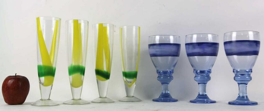 MODERN VINTAGE ART GLASS STEMWARE GROUPING