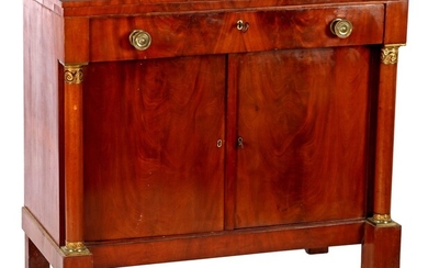 (-), Mahogany veneer on oak pierced cabinet with...