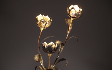 Maison Jansen - Imposing floral floor lamp in patinated brass,...