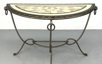 Maitland Smith Style Tessellated Marble Top Demilune Console Table