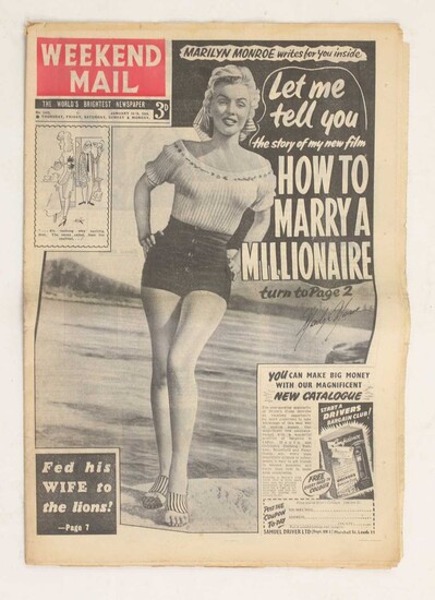 Marilyn Monroe, Marilyn Monroe, janvier 1954, un exemplaire rare du journal Weekend Mail, représentant Marilyn...