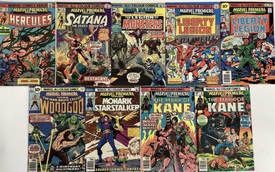 Marvel comics Marvel Premier 1975 and 1976. Issues 26, 27, 28, 29, 30, 31, 32, 33 and 34. Issue 28 is the 1st appearance of the Legion of Monsters. English and American price variants. (9)