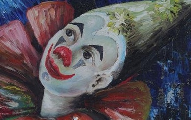 Mid Century Clown Painting Signed Caris