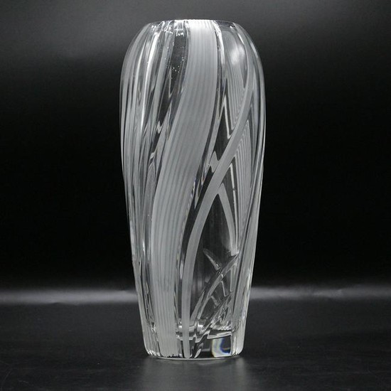 Mid-Century Modern Cut Crystal Glass Vase Swirl Ribbon