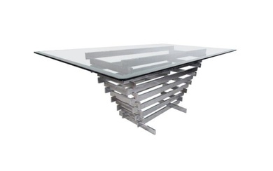 Midcentury Stacked Chrome Base Dining Table by Paul Mayen