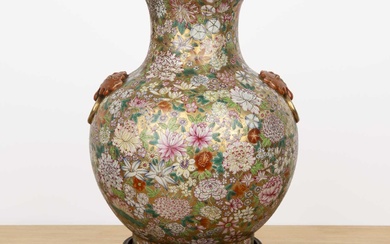 Millefleur porcelain vase and stand Chinese, circa 1900 with raised...