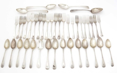Mixed antique silver 'Old English' pattern flatware.