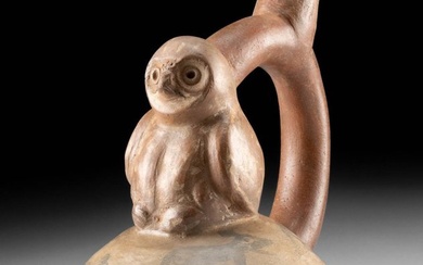 Moche Pottery Stirrup Vessel w/ Owl & Mice