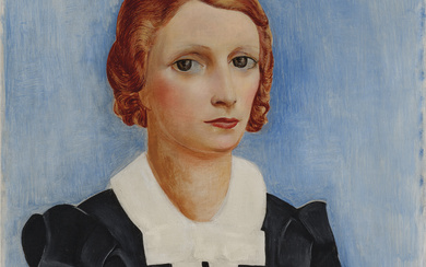 Moise Kisling (1891-1953) Portrait de femme sur fond bleu