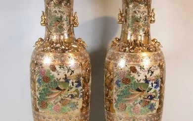 Monumental Pair of Satsuma Urns