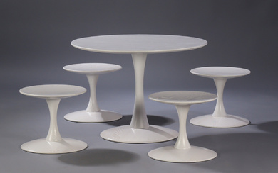 Nanna Ditzel. 'Trisse table' and 4 'Trissestole' made of white lacquered ash (5)