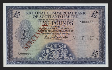 National Commercial Bank of Scotland Limited, specimen £5, Edinburgh, 2nd January 1963, serial...