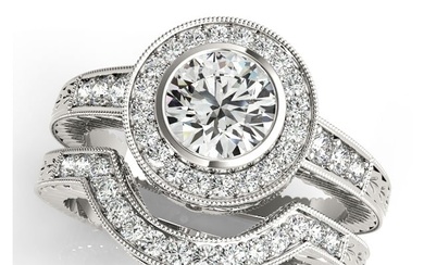 Natural 1.33 CTW Diamond Engagement Ring SET 14K White Gold