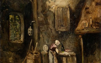 Navolger Max Liebermann (rond 1900), Vrouw en kippen in de deel