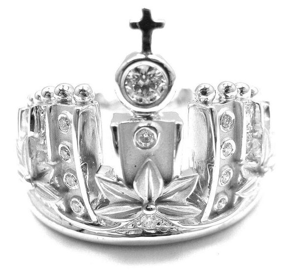 New! Authentic! Carrera Y Carrera 18k W/G Mi Princes Russian Crown Diamond Ring