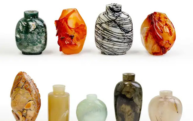 Nine Chinese hardstone snuff bottles Late Qing dynasty - 20th century Including...