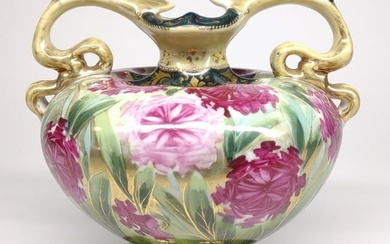 Nippon Pink Floral Painted Porcelain Vase