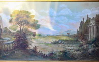 Oil Painting Panel of an English Garden Landscape