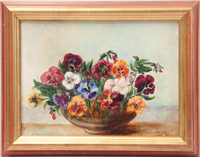 (-), Unclearly signed, bowl with violets, canvas 30x40...