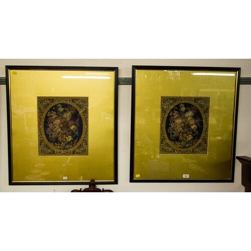 PAIR OF FRAMED FLORAL TAPESTRIES WITH GOLDEN MOUNTS 65W X 70...