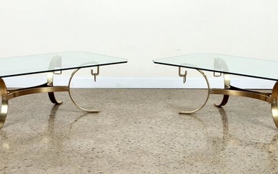 PAIR SOLID BRONZE GLASS TOP TABLES CIRCA 1960