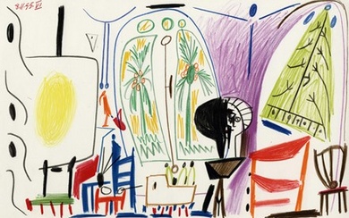 Pablo Picasso (Malaga, 1881 - Mougins, 1973), Lotto composto di 2 incisioni. 1955.