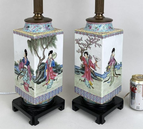 Pair Chinese Porcelain Cong Vases, As Lamps