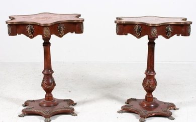 Pair Continental carved and inlaid pedestals