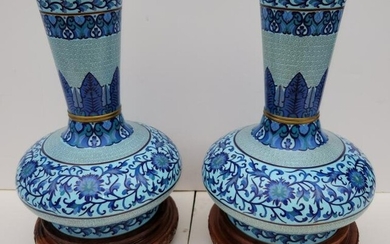 Pair Large Chinese Sky Blue Cloisonne Vases