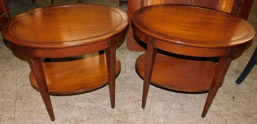 Pair Mahogany Oval Lamp Tables By Imperial