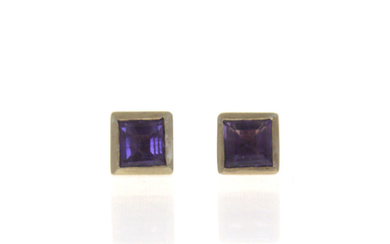 Pair of 14k Yellow Gold and Amethyst Earrings.