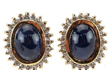 Pair of 18ct gold cabochon sapphire and diamond cluster stud...