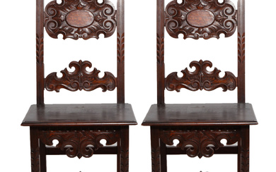 Pair of 19th Century Continental Inlay Wooden Chairs