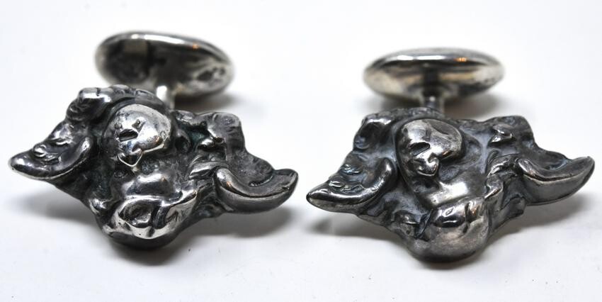 Pair of Antique Sterling Silver Cherub Cuff Links