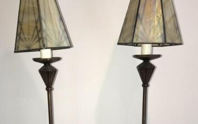 Pair of Arts & Crafts Lamps w Slag Glass Shades