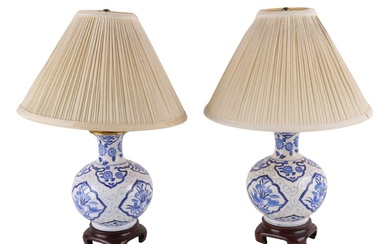 Pair of Blue and White Porcelain Table Lamps