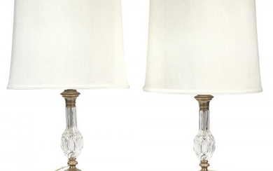 Pair of Brass-Mounted Cut Glass Lamps Height 17 inches (43.2 cm), total height 30 inches (76.2 cm).