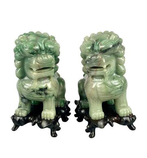 Pair of Chinese Carved Jadeite Beasts
