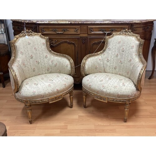 Pair of French style gilt framed salon armchairs (2)