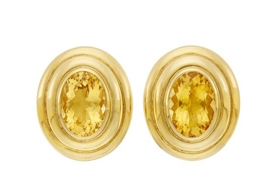 Pair of Gold and Citrine Earclips