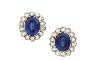 Pair of Lab-Created Sapphire and Diamond Earrings