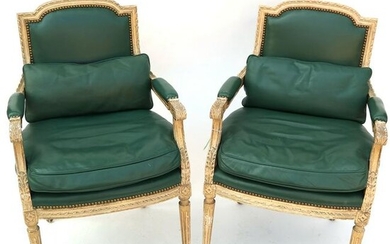 Pair of Louis XVI-Style Cream Painted Fauteuils