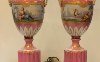 Pair of Server Porcelain Vase Made into Lamp,19th.