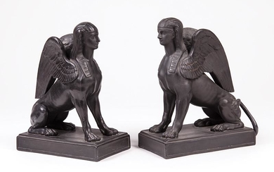 Pair of Wedgwood Black Basalt Sphinxes
