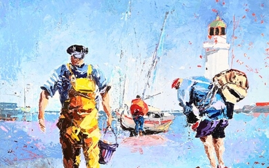 Pascal BRIEND (1961-2014) "Fisherman around the lighthouse" hst sbg 50x50