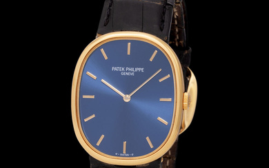 Patek Philippe. Elegant and Iconic, Golden Ellipse, Wristwatch in Yellow Gold, Blue...
